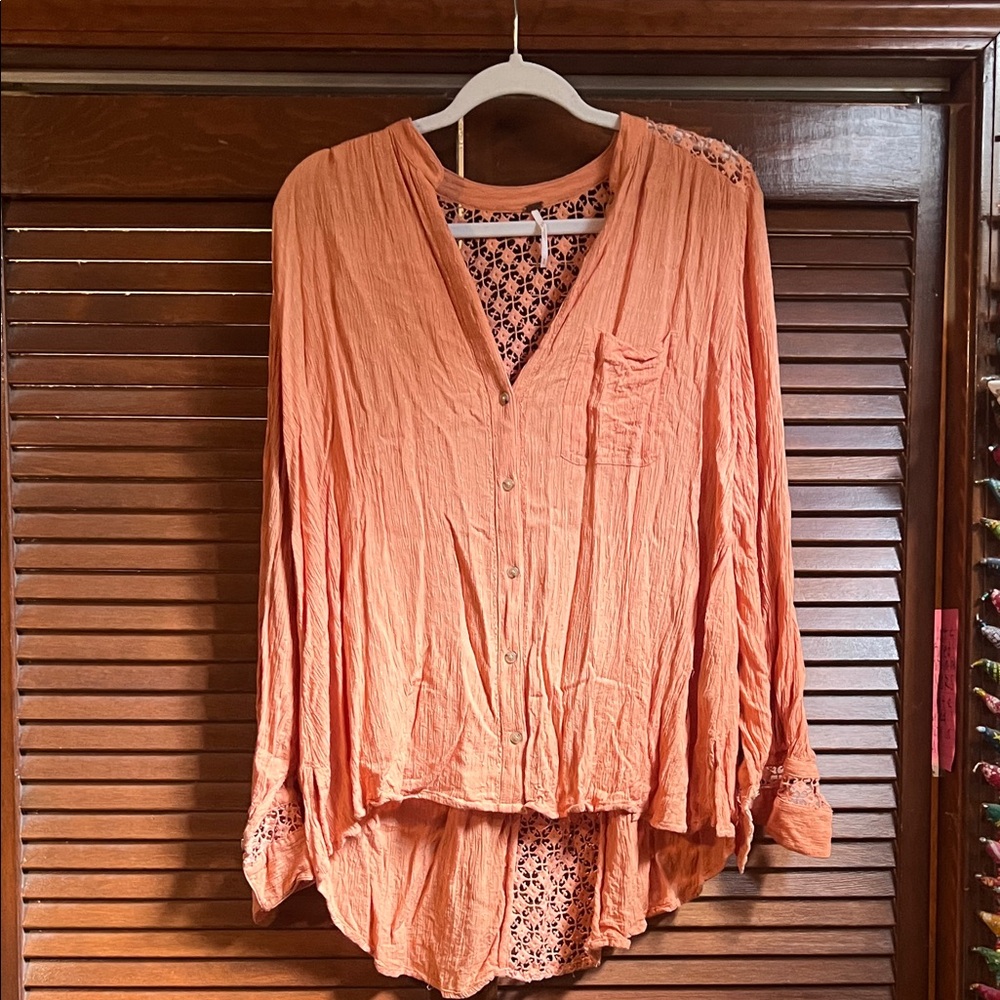 Free People  Peach Button-Up Blouse